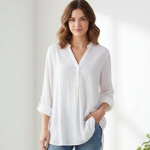 Aritzia Babaton Julien Shirt Blouse Top Rolled Sleeve White Neutral Size XS